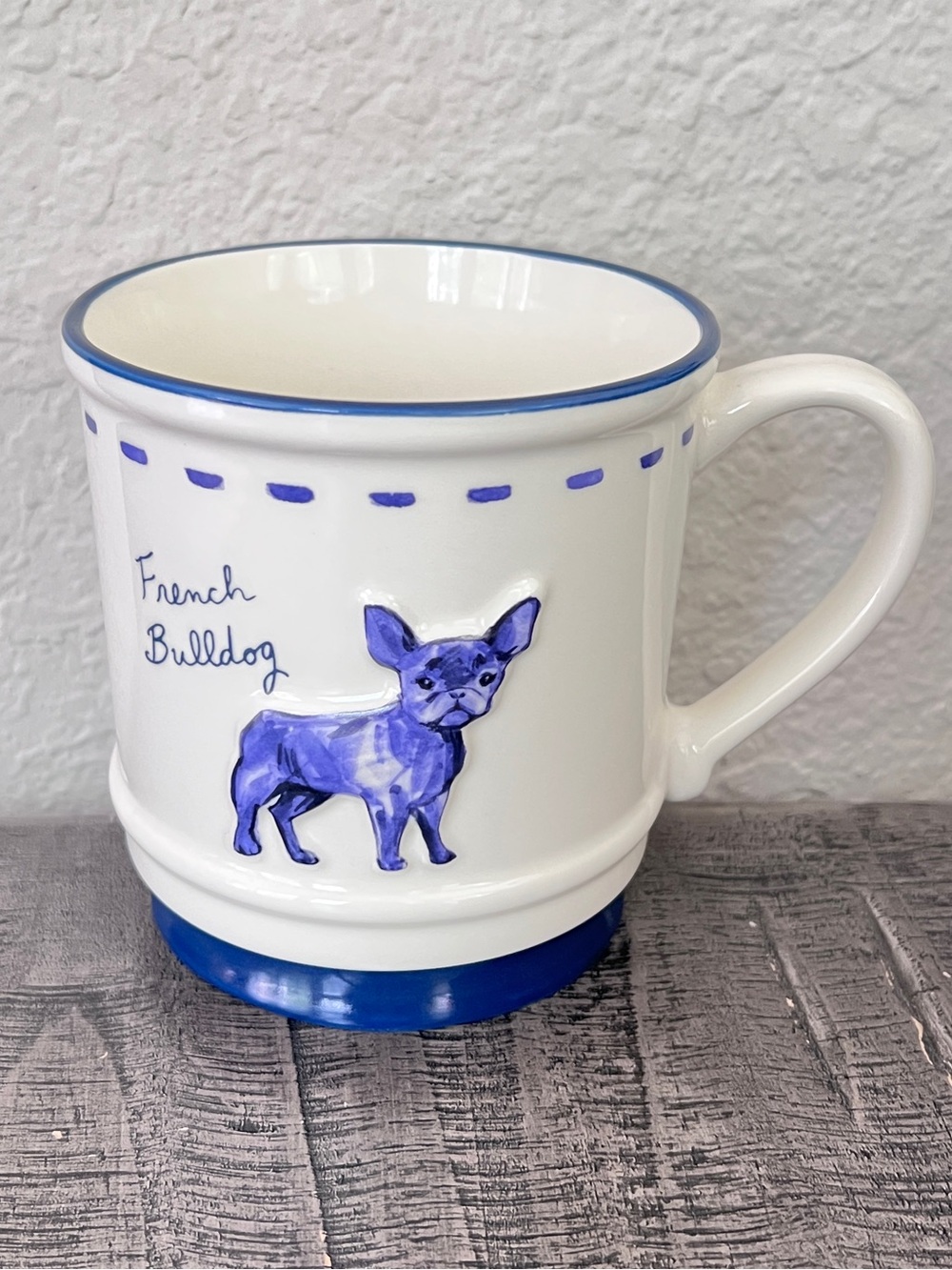 French Bulldog Frenchie Dog Ceramic White & Blue Coffee Mug - Dwell Studio